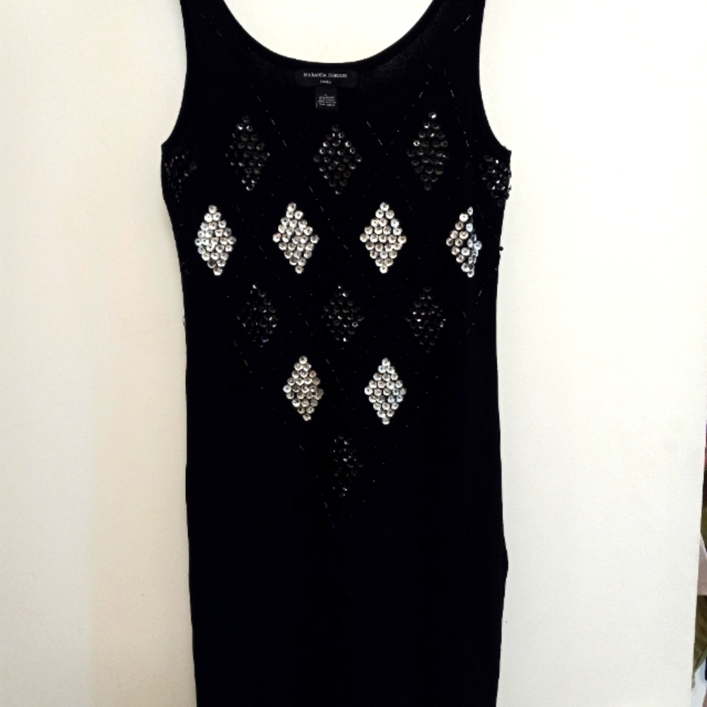 Black Maranda Gordon dress with beaded patterns.  Size is large.